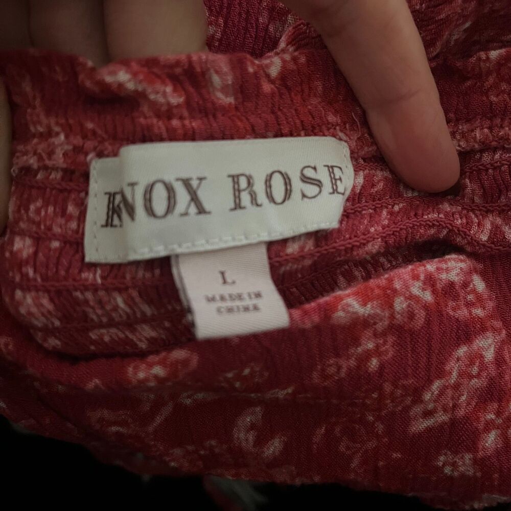 Knox Rose Paisley Smocked Tiered Dress Floral Red Ruffle Tie Straps Stretch Sz L - Picture 3 of 7